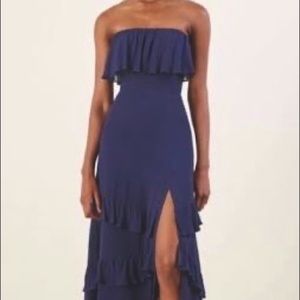 Reformation Blue Strapless tiered dress Size 6